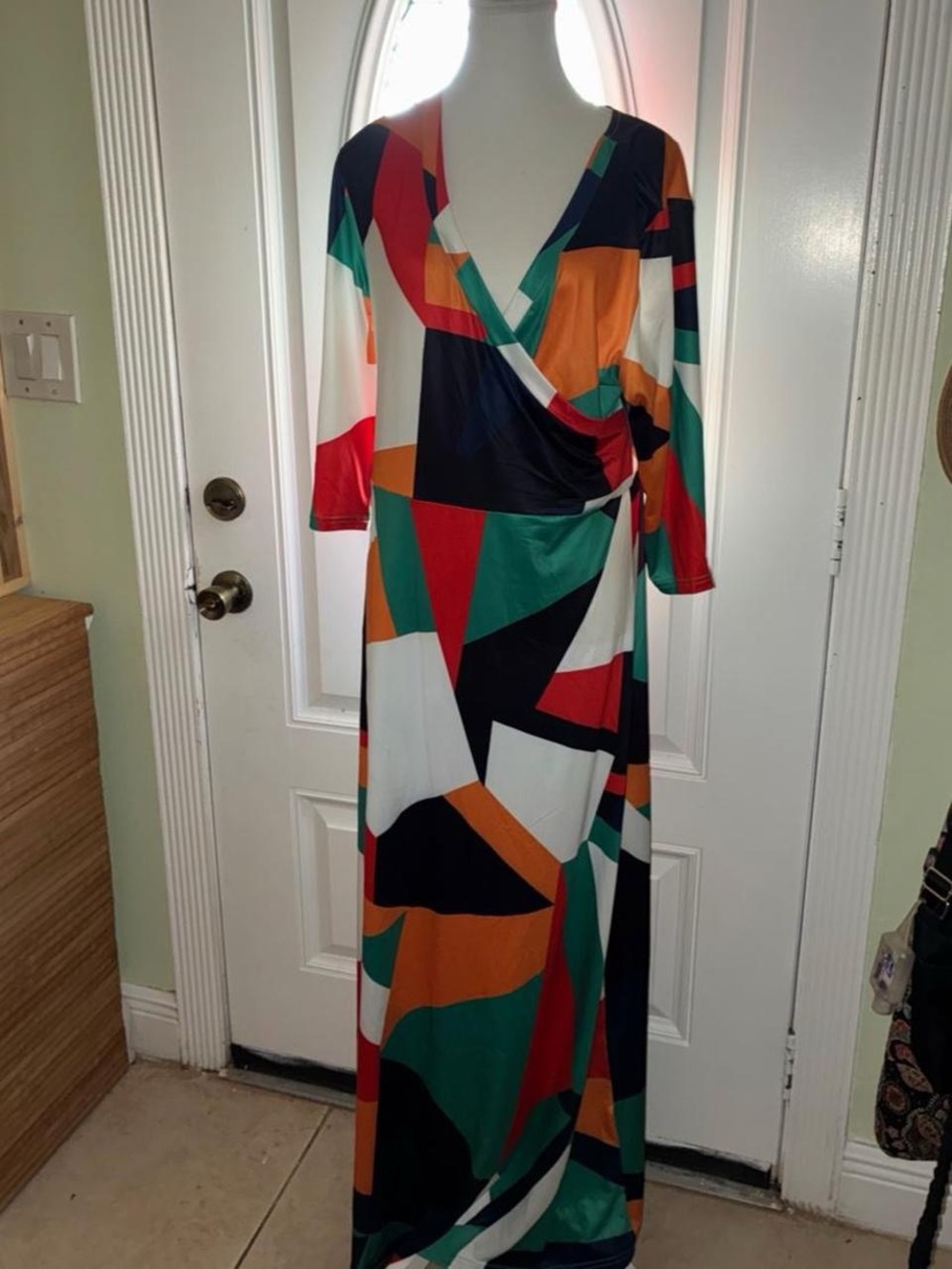Abstract Colorblock Wrap Maxi Dress - Multicolor